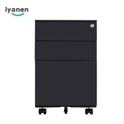 China IYANEN Storage Under Desk 3 Drawers Metal Handle Mobile Office Black Steel Customized Filing Cabinet for sale