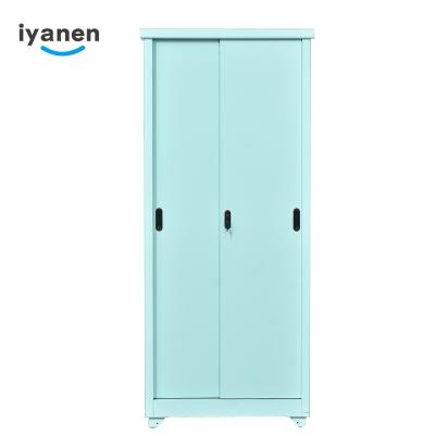 China Morden IYANEN Modern Blue Steel Sliding Door Furniture Bedroom Metal Home Closet Standing TV Cabinet for sale