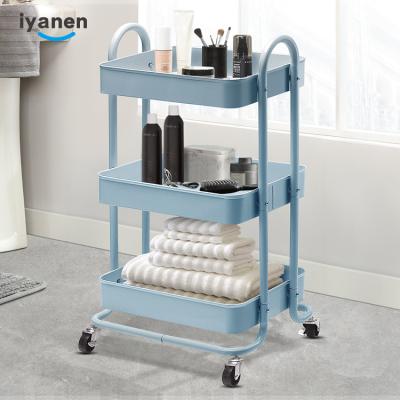 China IYANEN Portable Storage Home Storage 3 Tier Storage Cart Kitchen Trolley Rack Rolling Shelf With Wheels for sale