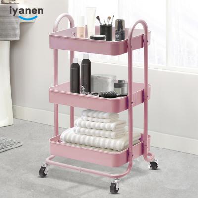 China IYANEN 3 Tier Metal Utility Cart Storage Organizer 3 Shelves Hand Rolling Cart for sale