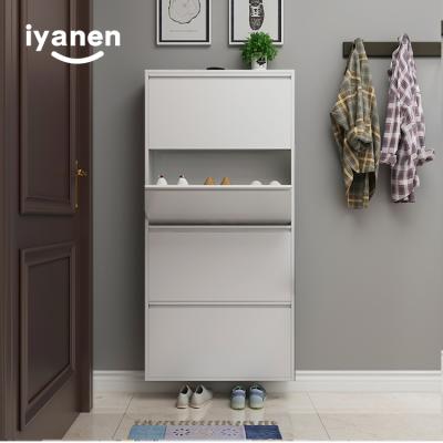 China Iyanen Modern Home Furniture Storage 4 Layer Shoe Storage Cabinet Rack Steel Rotating Shoe Rack Iron Shoe Cabinet for sale