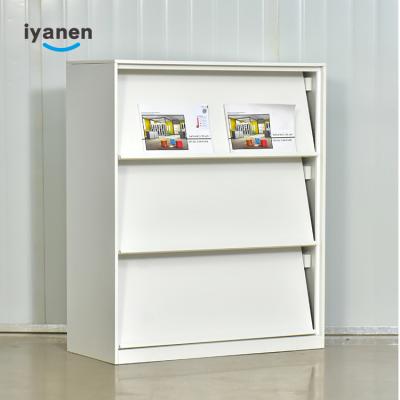 China 3 Layer School Bookcase Public Metal Bank Library Book Shelf Magazine Steel Magazine Storage Cabinet Rack Books for sale