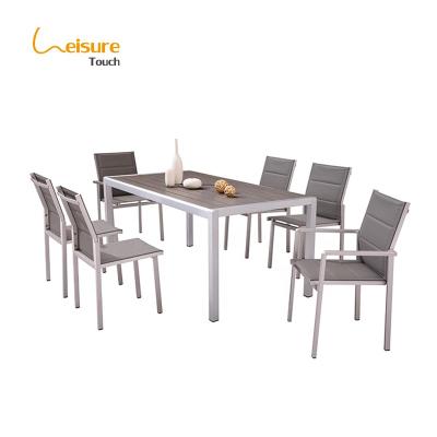 China Modern Brushed Aluminum Garden Dining Sets Modern Outdoor Patio Tables And Chairs for sale