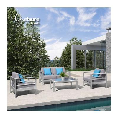 China Modern Resort Hotel Brushed Aluminum Furniture Outdoor Sofa Patio Lounge Set With Coffee Table for sale