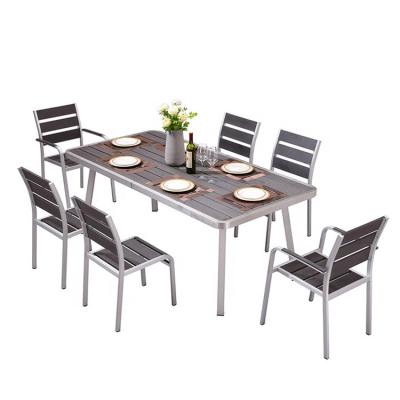 China Modern Aluminum Outdoor Garden Dining Table Chair Modern Patio Dining Set With Umbrella for sale