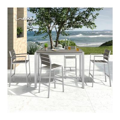 China Outdoor Resort 6 Seater Aluminum Metal Industrial Metal Furniture Bar Patio Chair High Stool Table Bar Sets for sale