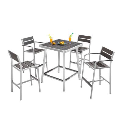 China High Aluminum Patio Industrial Brushed Outdoor Bar Furniture Set With Plastic Wood for sale