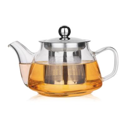 China High Sustainable Borosilicate Glass 400ml Transparent Teapot With Stainless Steel Infuser Plant for sale