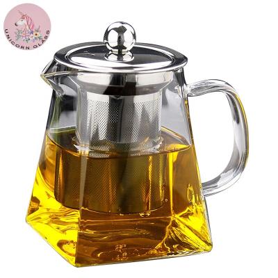 China Borosilicate Heat Resistant Square Glass Teapot 550ml/20OZ Viable Glass Teapot With Tea Infuser Filter Flower Teapot for sale