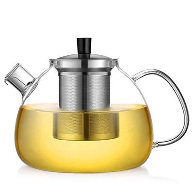 China 1500ml&50oz Amazon Sustainable Hotsale High Borosilicate Glass Heat Resistant Teapot With Removable Stainless Steel Strainer For Loose Tea for sale