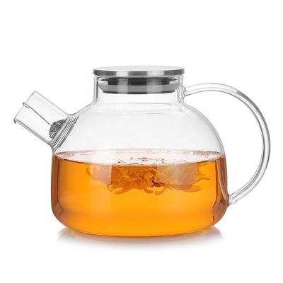 China 34oz/1000ml Viable Thickened Borosilicate Glass Teapot With Stainless Steel Lid For Loose Leaf Tea Flower Tea for sale