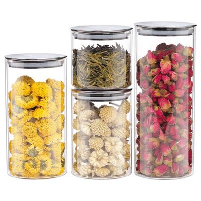 China Amazon Sustainable Hot Selling Glass Airtight Storage Jars With Stainless Steel Lid for sale