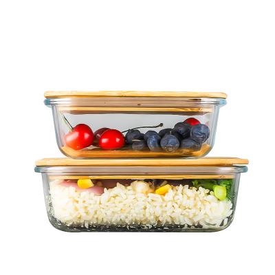 China CLASSIC Heat Resistant Glass Microwave Bamboo Wooden Lid Food Container Bowl Storage Safe for sale