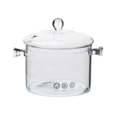 China Sustainable Food Grade Heat Resistant Glass Cooking Pot Clear Glass Soup Pot With Lid For Stovetop Microwave Oven for sale