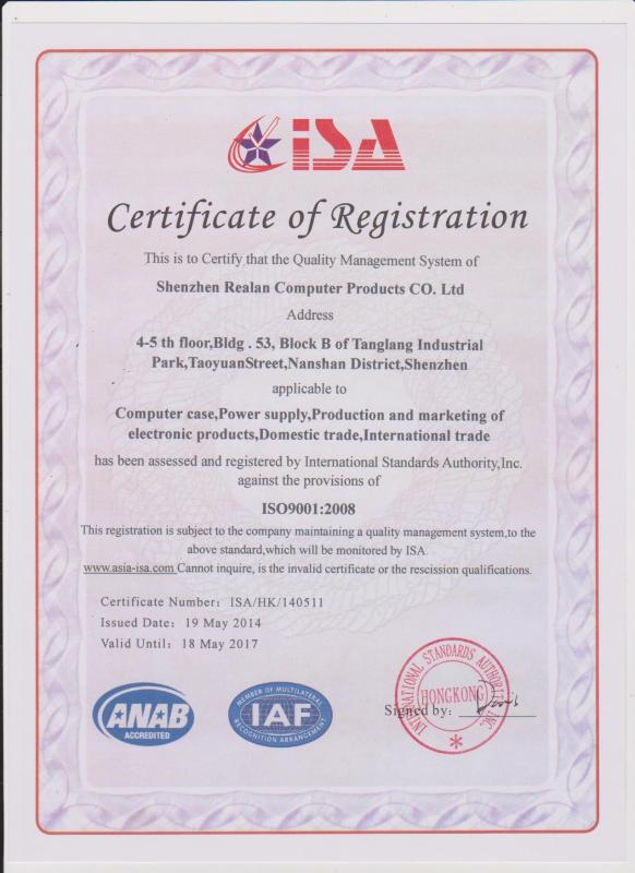 ISO9001:2008 - Shenzhen Realan Computer Products Co., Ltd.