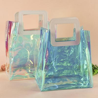 China Safety Glitter Women Makeup Laser Shiny Holographic PVC Custom Cosmetic Shop Bag for sale