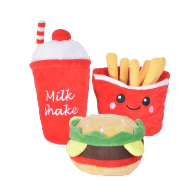 China Viable Pet Toy Plush Hamburger Milk Shake Squeaky French Fries Chew Dog Toy for sale