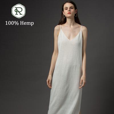 China HEMP fiber hemp fiber apparel dress home casual wear loose women ORGANIC sexy white sling sleeveless shirt dress for sale