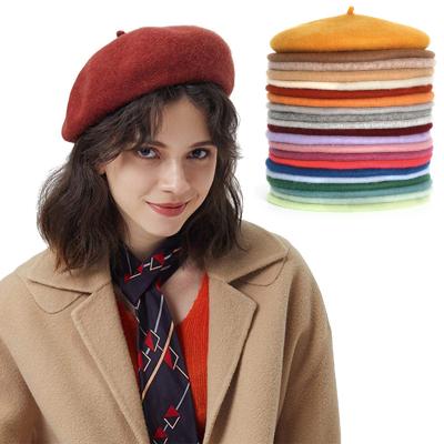 China Simple Fashion Women Street Berets Hats Wool Warm Female Beanie Solid Hat Cap Female Girl Wool Beret Customized Logo for sale