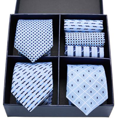 China Men's Gift Box Fashion Business Striped Tie Scarf Jumpsuit Men's Square Tie Set 2020 New Custom Arrow Men's Square Tie Set for sale