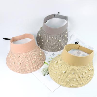 China New Custom Plush Pearl Straw Hat Outdoor Casual Sunproof Sun Visor Sun Shade Empty Hat for sale