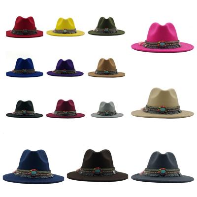 China Easy To Install And Remove Fedora Hats Brim Wide Brim Wool Fedora Hats With Fashion Belt Men&women Trendy Fedora Hats for sale