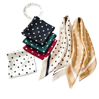 China Retro Polka Dot 70cm Satin Chiffon Square Scarf Japanese and Korean Soft French Silk Women's Solid Color Print Custom Silk Scarf New for sale