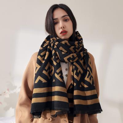 China Autumn and winter new logo striped custom cashmere printing British style female thick scarf thermal long scarf wholesale for sale