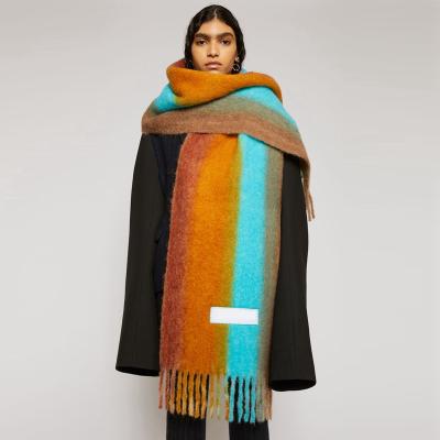 China Neutral/both men's and women's matching jet-dyed scarf for women new autumn and winter thickened cashmere-like shawl gradient plaid striped scarf for sale