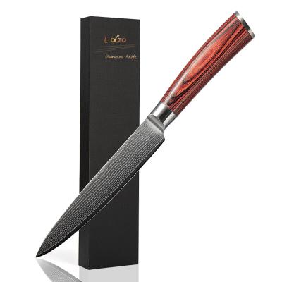 China Viable 7 Knife With Pakka Wood Handle Damascus Custom Logo Inch Japanese Kitchen Professional Chef Carving Knives for sale