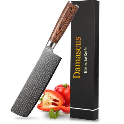 China Durable Damascus Nakiri Knife 67 Layers VG10 Hollow Out Damascus Kitchen Cleavers Steel Professional Nakiri Knife With Pakka Wood Handle for sale