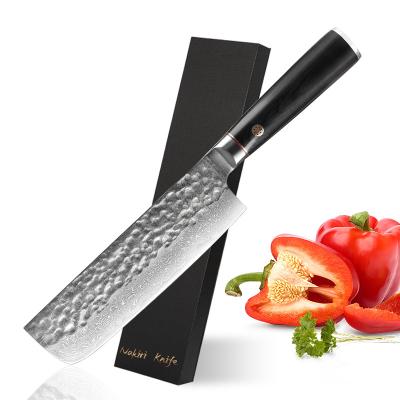 China Viable Forged Damascus Nakiri Knife 67 Layers VG10 Damascus Steel Kitchen Knife and Professional Chef's Knife with Pakka Wood Handle for sale