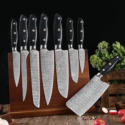 China 8pcs Damascus Style Viable Knives Set Wooden Chef Knife Stainless Steel 5cr15 Handle Santoku Cleaver Slicing Knife Set for sale