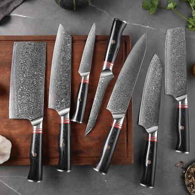 China Viable Customize 7 Layers Professional Japanese Damascus Pakka 67 Pcs Handle Steel Wood Chef Knife Kitchen Set for sale