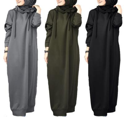 China Polyester Cotton Blended 1 Piece Set Long Style Solid Color Autumn And Winter Hooded Coat For Women And Lady Muslim Abaya Hoodies Coat for sale