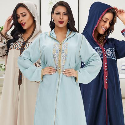 China Casual modern handmade embroidery women's muslim rayon hoodie arabic abaya maxi dress for women for sale