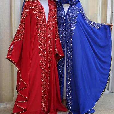 China Polyester 6 Colors Free Size Bat Sleeve Women Abaya Urban Black Embroidered Front Open Front Hooded Thobe for sale