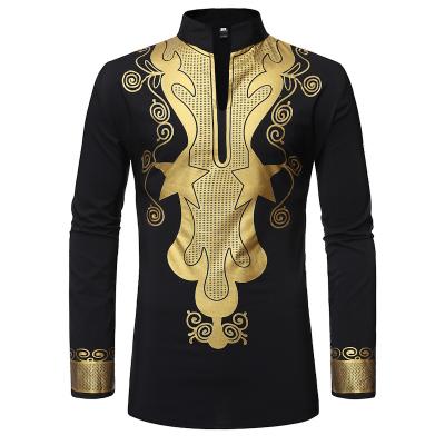 China African Men Clothing Polyester 8 Colors Hawaii Style V-Neck Stand Collar Men's Slim Polo Shirt for sale