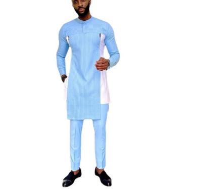 China Polyester Polo Style 2 Pieces African Dress Set With Long Sleeve Cheap Muslim Clothing Summer Men Suit for sale