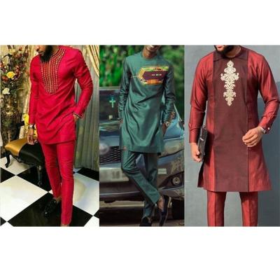 China Polyester Polo Style 2 Pieces African Dress Set With Long Sleeve Summer Men Suit Of Muslim Clothing for sale