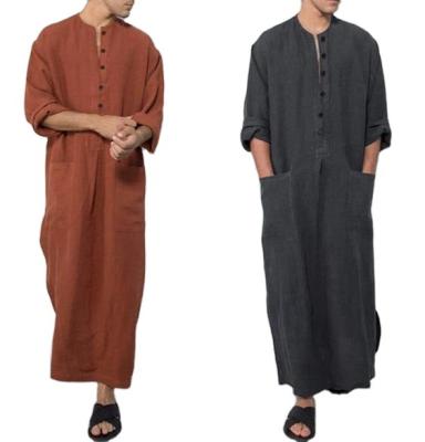 China Modern Arab Men Casual Jubba Thobe With Long Sleeve Solid Pockets Saudi Arabia Abaya Robe Muslim Kaftan Long Robes for sale