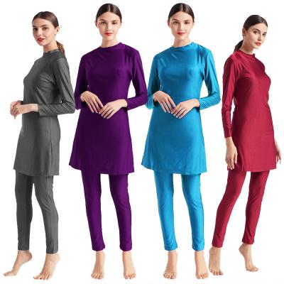 China Plus Size Casual Modern Plus Size Dresses High Waist Stretch Plain Color Beach Swimwear Three Piece Suit For Malaysia Dubai Women And Ladies Muslim Swimwear Dress for sale