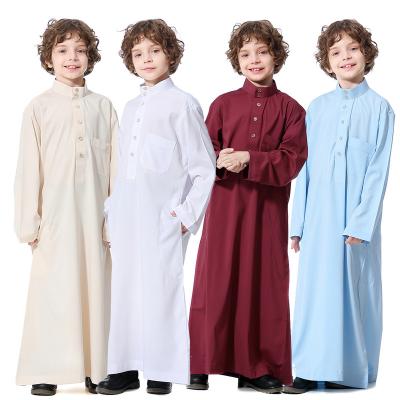 China Polyester Muslim Boys Causal Abaya Dresses With Long Sleeve Islamic Clothing Abaya Kaftan Kaftan Muslim Dress For Kids for sale