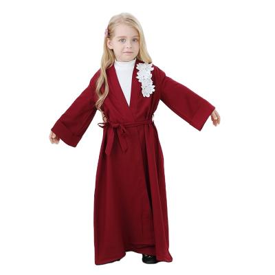 China Linen Hand-Embroidered Causal Muslim Girls Abaya Dresses With Long Sleeve Kids Muslim Clothing Abaya Dubai for sale