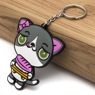 China Custom Japanese Style Soft Silicone Animal Cartoon PVC Shape Promotion Gifts Cat 2.5D Key Chain for sale