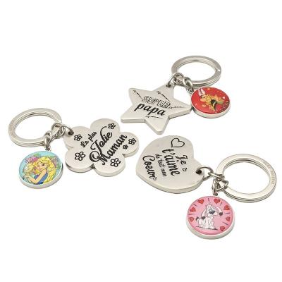 China Custom Promotion Gifts 2D Heart Star Flower Shape Soft Enamel Metal Zinc Alloy Die Casted Princess Keychains With Epoxy Printed Charms for sale