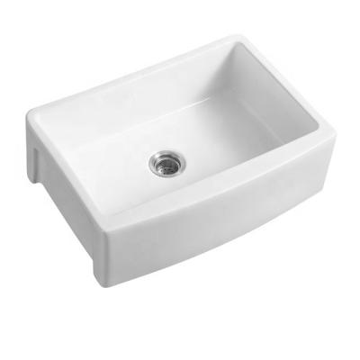 China Without Faucet Rectangle Cheap Single Bowl Apron Kitchen Sink Porcelain Farmhouse Ceramic Curved Front Sink P3321 for sale