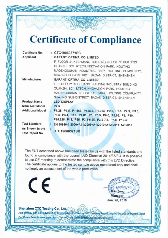 CE-EMC Certification - Garant Optima Co., Ltd