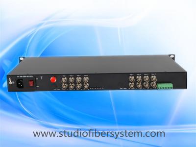 China 4mp 16 port AHD to fiber converter with rs485/422/232 ptz data in 1U rack mount chassis for CCTV surveillance system for sale