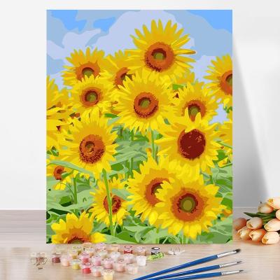 China New Hot Sale Classic/Postmodern Wall Art Modern Paintings Oil Handmade Home Decor Living Room Painting Kits Sunflower Picture Painting By Numbers for sale